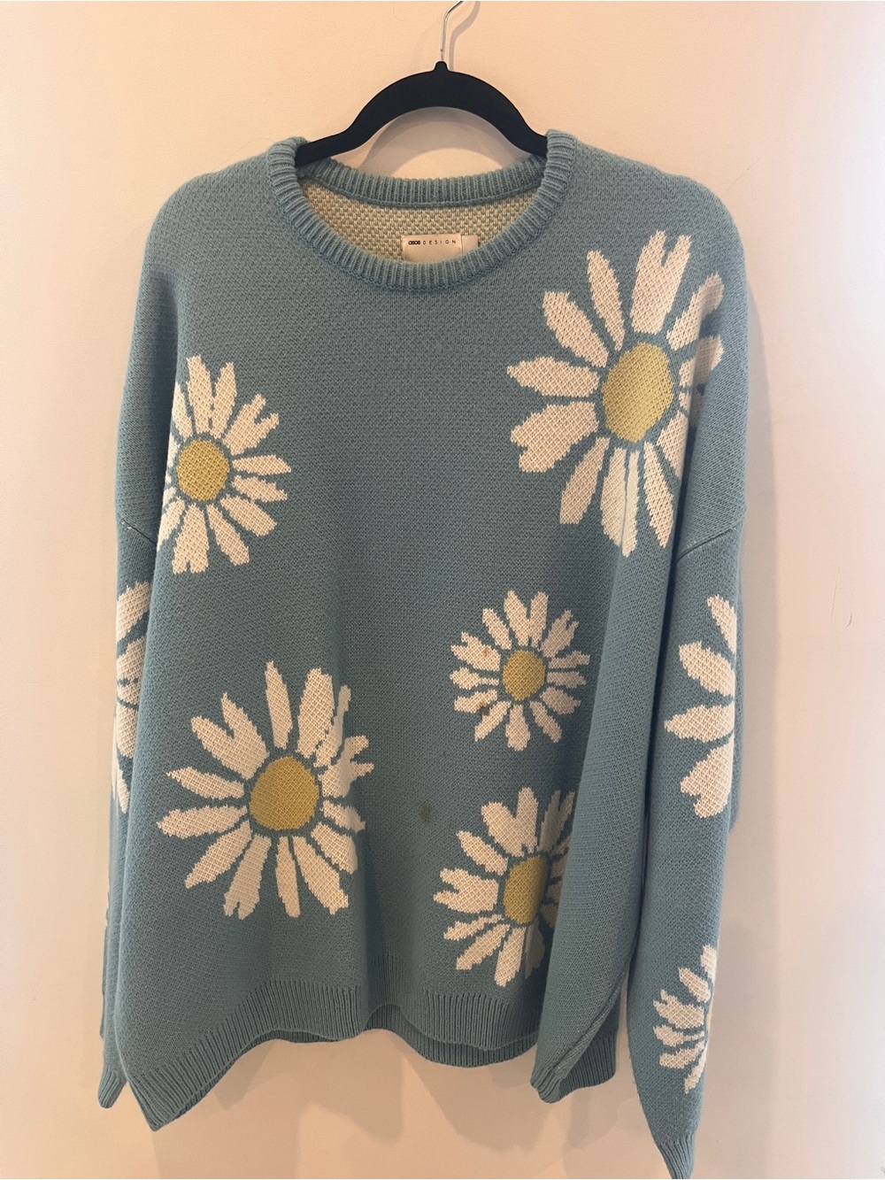 Light Blue Daisy Knit Sweater - Unbranded- STAIN SEE PICS
